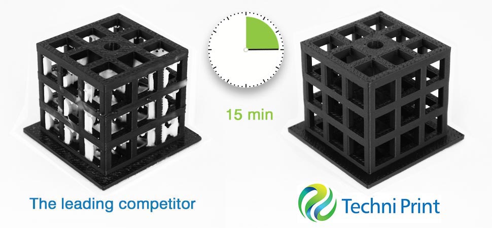 Techni Print time test. Over 400x faster than leading soluble support cleaners.