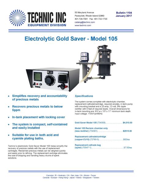 Electrolytic Gold Saver - Model 105