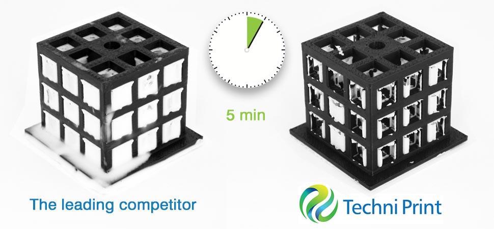 After the fist five minutes, Techni Print has removed almost half the support material